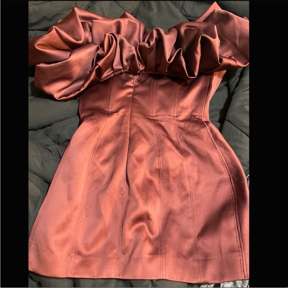 HOUSE OF CB 'Selena' Raisin Satin Ruffle Strapless Dress NWOT - Picture 14 of 15